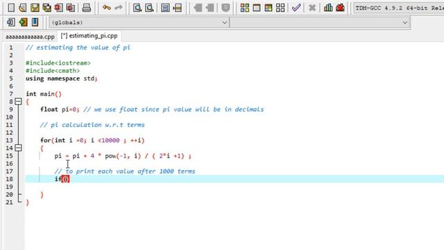 C++ program to estimate the value of Pi up to 10,000 terms| Difference between float and double typ смотреть онлайн