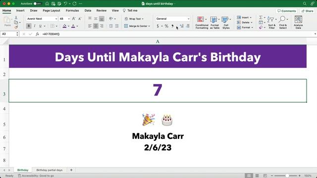 How Many Days Until My Birthday? Excel Tutorial смотреть онлайн