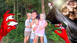 Настя Папа Полина и Матвей убегают от страшной Бабки