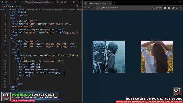Magnetic Parallax Image Hover Effects using Vanilla Javascript смотреть онлайн