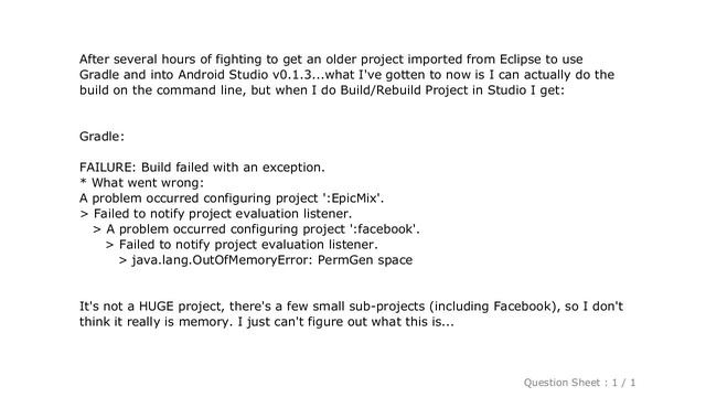 Android : Android Studio Gradle Issue: OutOfMemoryError: PermGen space смотреть онлайн
