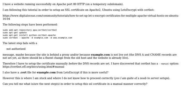 Ubuntu: Apache2 - SSH - LetsEncrypt SSL - Certbot - Proxy - Manual Setup: How to achieve this? смотреть онлайн