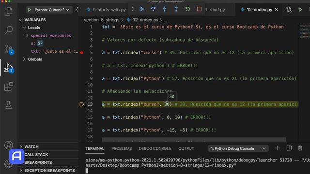 Bootcamp Python 3 - Tipos de datos - Strings - Búsqueda - Práctica - rindex смотреть онлайн