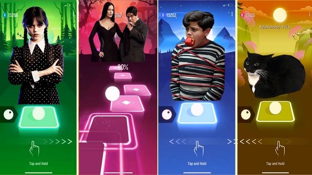 Wednesday Dance VS Morticia Addams Gomez Addams VS Pugsley Addams VS Cat Maxwell - Tiles Hop смотреть онлайн