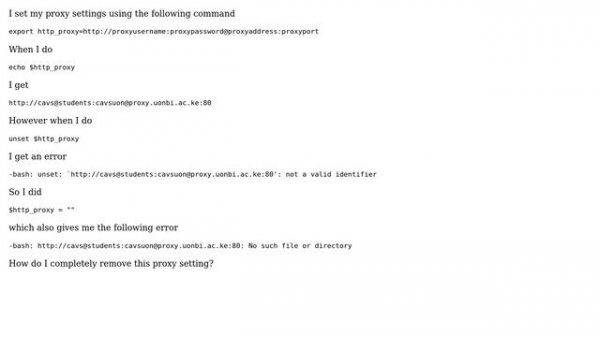 Ubuntu: How do I temporarily remove proxy settings?