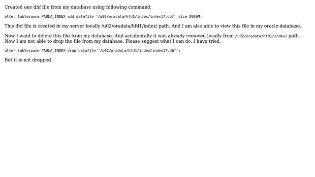 How to remove datafile from oracle database which is already remove locally? смотреть онлайн