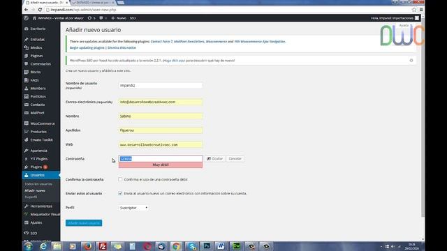 Crear y Borrar usuarios Wordpress Porto www.impandi.com смотреть онлайн