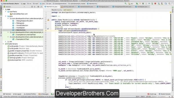 How to Add Events to Calendar Customisation in Android Studio by DeveloperBrothers.Com