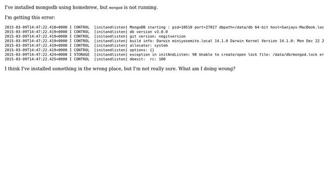 Getting Mongodb Running Locally On OSX Yosemite