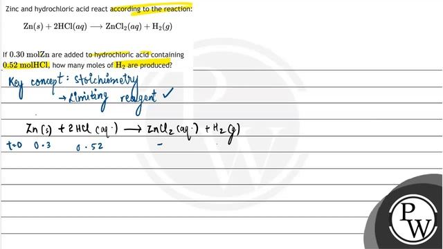 Zinc and hydrochloric acid react according to the reaction:
\[
\mathrm{Zn}(s)+2 \mathrm{HCl}(a q... смотреть онлайн