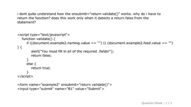 HTML : javascript: does onsubmit only execute when it detects a "return false" смотреть онлайн