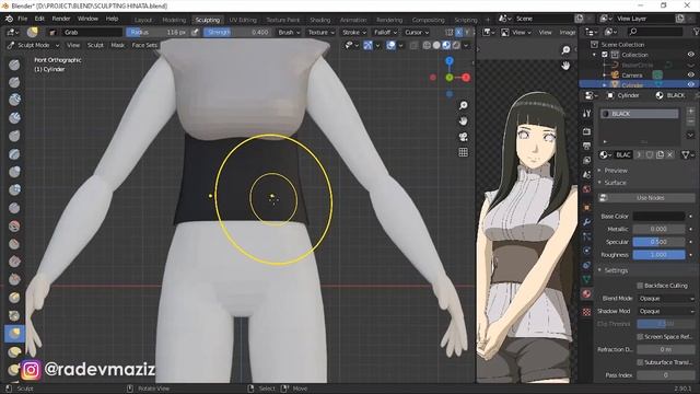 2D TO 3D HINATA HYUGA 3D MODELLING & SCULPTING | BLENDER 3D TIMELAPSE