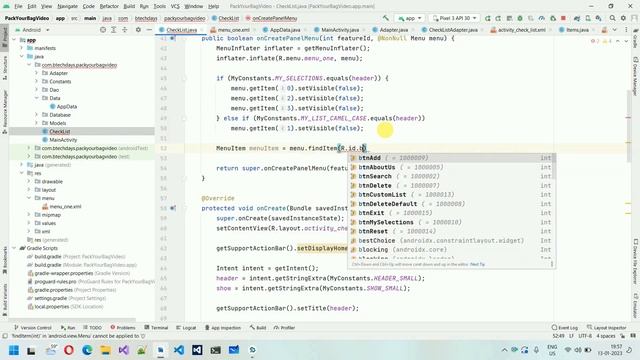 4. Pack Your Bag App - Menu item design and implementation | Android Project Java | Android Studio смотреть онлайн