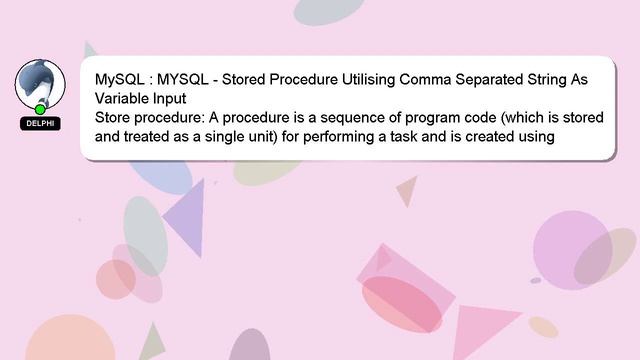 MySQL : MYSQL - Stored Procedure Utilising Comma Separated String As Variable Input смотреть онлайн