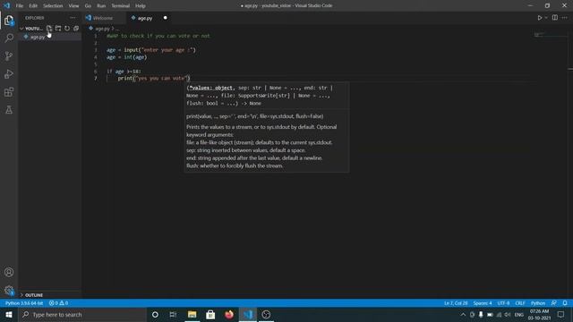 How to write a Python Program to Check Whether a Person is Eligible for Voting or Not |Python| смотреть онлайн