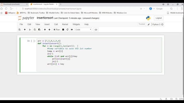 Insertion Sort in python | Jupyter Notebook смотреть онлайн