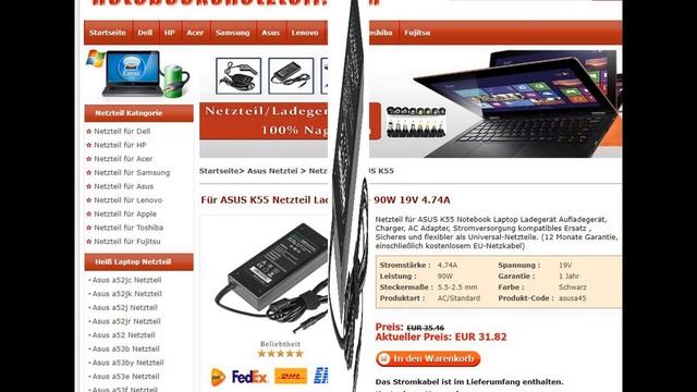 Für ASUS K55 Netzteil Ladegerät - 90W 19V 4.74A смотреть онлайн