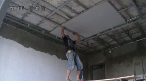 Как сделать потолок гипсокартоном одному.