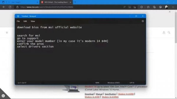 msi modern 14 bios update fix