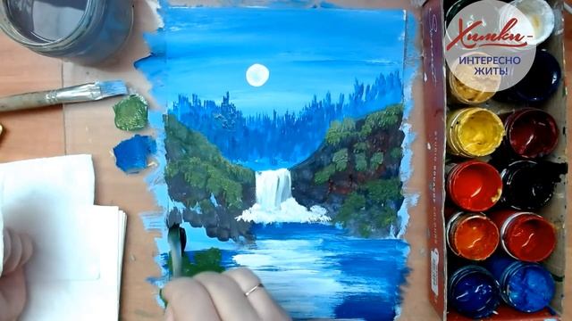 Видеоурок художника Рудягиной Светланы Юрьевны на тему: "Рисуем гуашью пейзаж с водопадом" смотреть онлайн