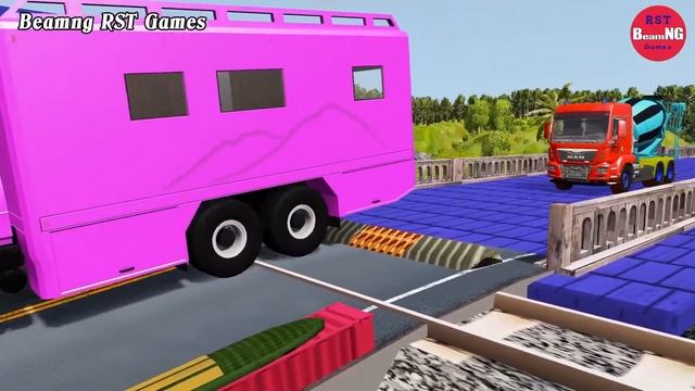 Trucks Cars vs Massive Speed Bumps Beamng RST Games