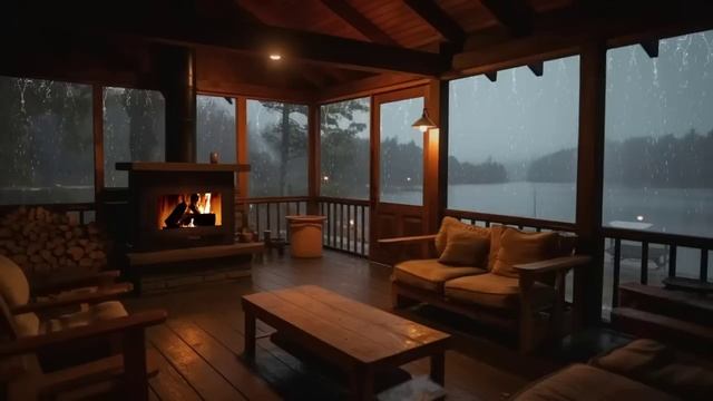 10 Hours⚡Cozy Cabin Porch With Heavy Rainstorm - Relaxing Rain Sounds For Sleeping, Studying & Rela