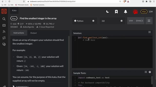 Codewars - Python - Find the smallest integer in the array смотреть онлайн
