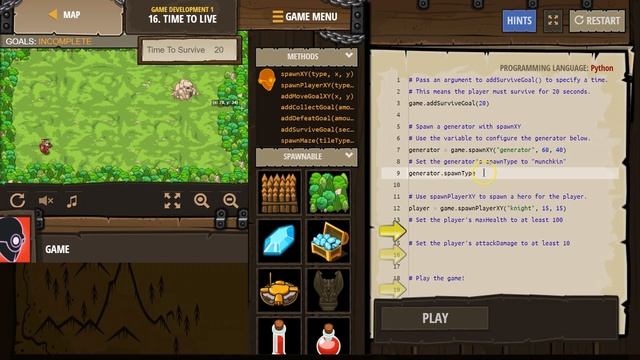 CodeCombat Time to Live Level 16 Python Game Development Tutorial смотреть онлайн