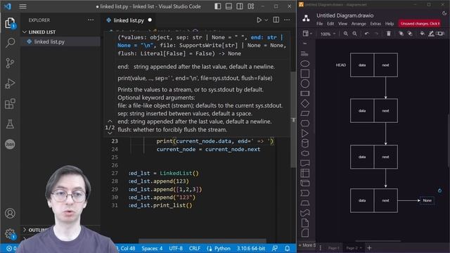 Связный список - лучше встроенного list в Python? смотреть онлайн