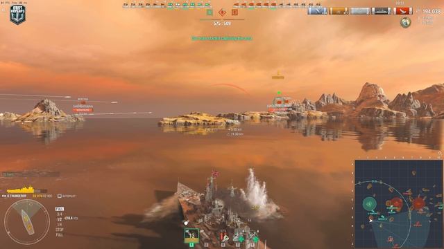 Battleship Thunderer: Big game on map Land of Fire - World of Warships смотреть онлайн