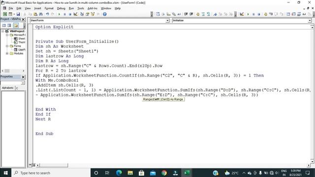How to use sumifs formula in multi column combobox in excel vba || Get balance or stock in ComboBox смотреть онлайн