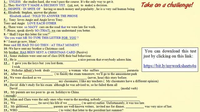 USE OF ENGLISH TEST 1 REPHRASING and FILL IN THE BLANKS (B1-B2) смотреть онлайн