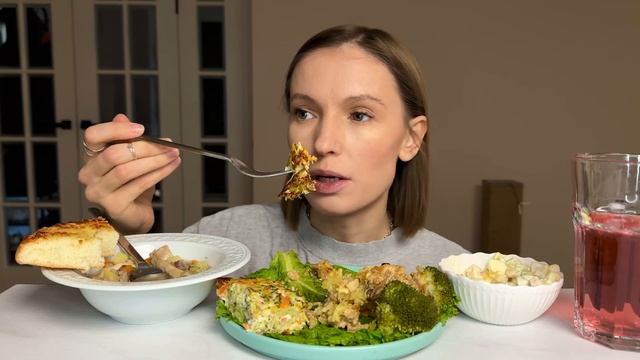 ВЕТРЯНКА | мукбанг картофельный рулет с курицей и грибами, суп с гречкой, крабовый салат