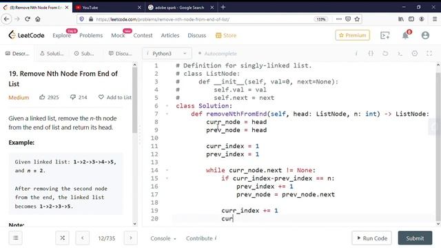 Remove Nth node from End of Linked List | Leet Code смотреть онлайн