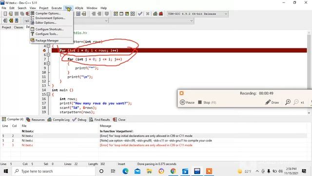 Solution [Error] 'for' loop initial declarations are only allowed in C99 or C11 mode Dev ++ смотреть онлайн