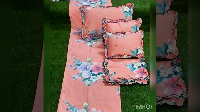 5pc bedcover sett glace cotton  #bedcover #cushion_cover #decor #embroidery #idea #quilts