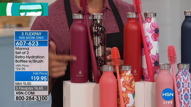 Manna Set of 2 Retro Hydration Bottles with Brush смотреть онлайн