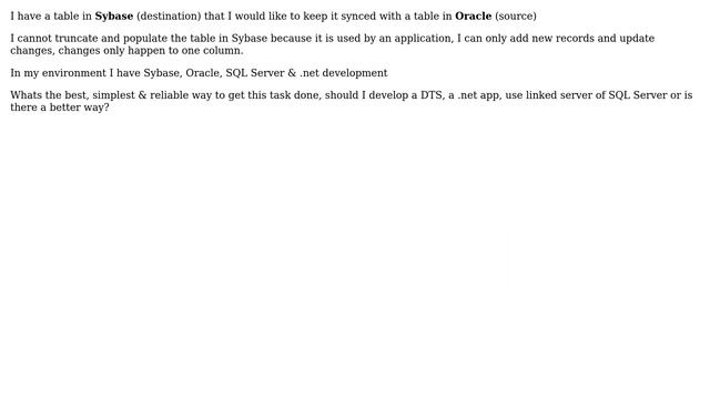 How to sync a table between oracle and sybase? смотреть онлайн