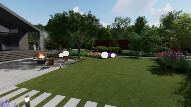 Ландшафтный дизайн в природном стиле. Дом в стиле Барн. Участок 20 соток. смотреть онлайн