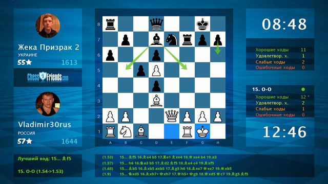 Chess Game Analysis: Vladimir30rus - Жека Призрак 2 : 1-0 (By ChessFriends.com) смотреть онлайн