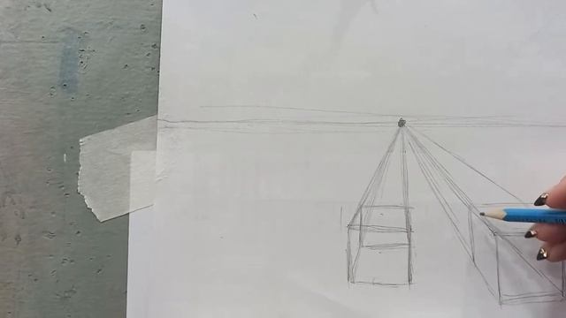Упражнение.Построение 6 кубов в перспективе на 1 точку схода. Группа 4/8. смотреть онлайн