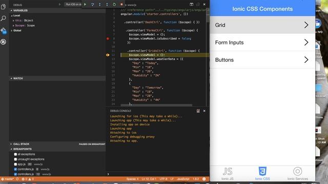 Debugging hybrid app running on iOS device from VSCode смотреть онлайн