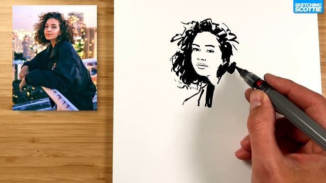 How to sketch this girl with an INK BRUSH PEN смотреть онлайн