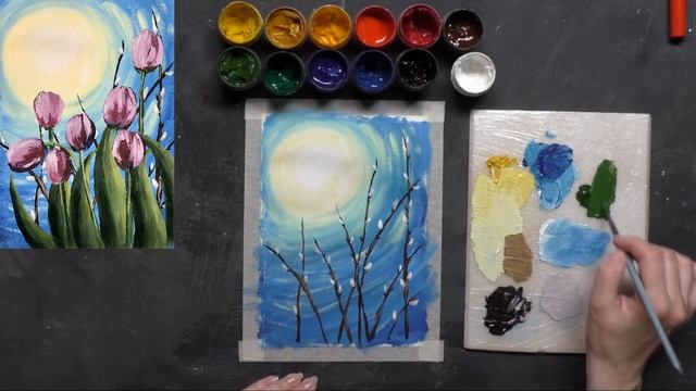 Как нарисовать ВЕСЕННЕЕ СОЛНЦЕ, ТЮЛЬПАНЫ и ВЕРБУ ??☀️? смотреть онлайн