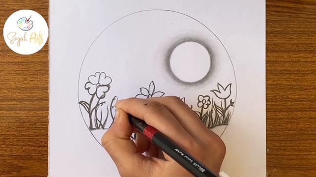 Easy and simple flower garden drawing // How to draw garden scenery.step by step(easy draw) смотреть онлайн