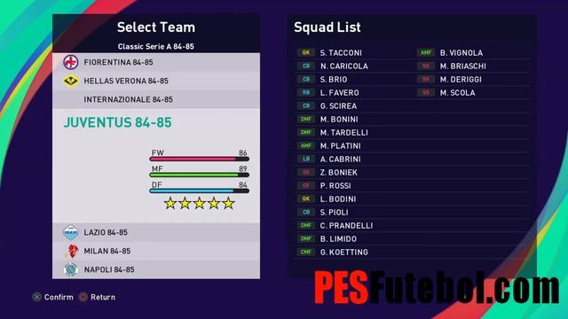 PES 2021 Classic Serie A 1984-1985 Option File смотреть онлайн