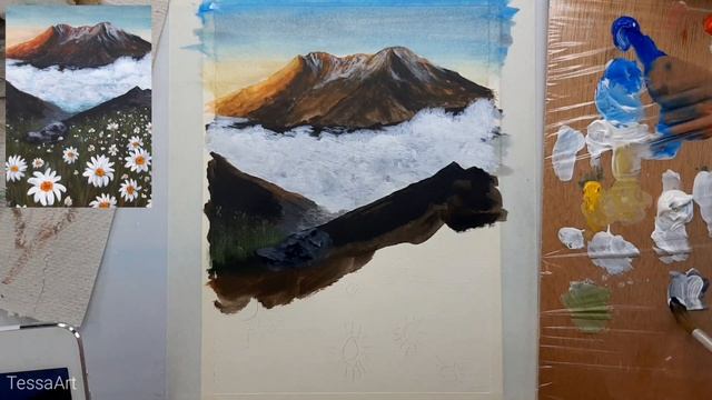 Рисуем ромашки в горах акрилом (гуашью) смотреть онлайн