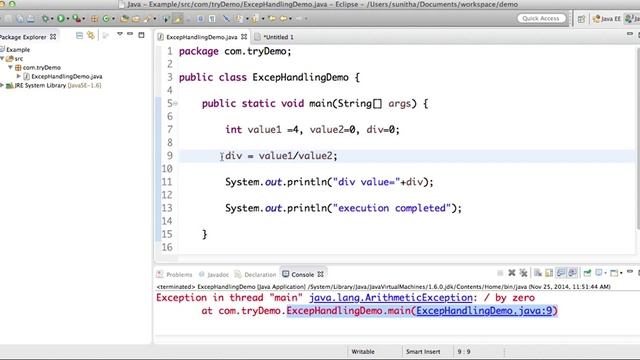 try catch in java with example смотреть онлайн