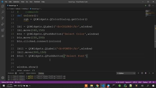 تعلم بايثون pyqt5 : درس 31 : برمجة زر لاظهار لوحة التحكم بالخطوط مهمة جدا لبرامج النصوص смотреть онлайн