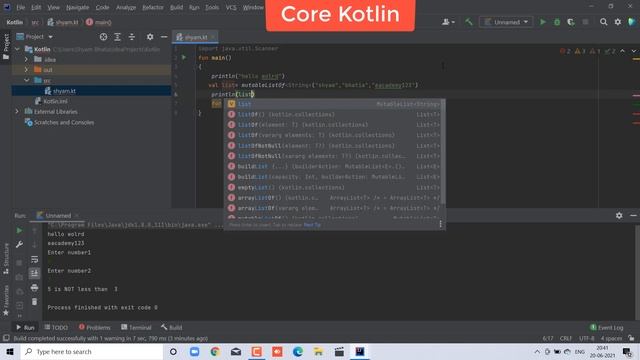 Full Course Kotlin on IntelliJ Idea IDE Hello world, user defined input ,fu,if else, for loop etc. смотреть онлайн